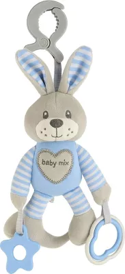 Lodër pellushi edukative me kuti muzike dhe kapëse, Baby Mix Lepurush, 25 cm, blu