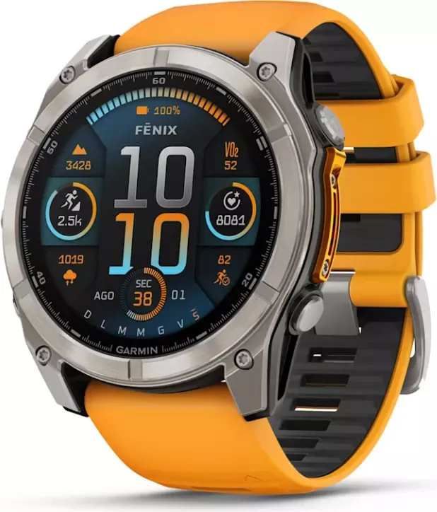 Smartwatch Garmin fēnix® 8 AMOLED, Sapphire Titanium with Spark Orange / Graphite silicone strap, 51 mm