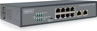 Switch Digitus 8-portë, Fast Ethernet 10/100, PoE 120W, gri