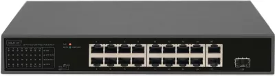 Switch Digitus 16-portë, PoE, 10/100, 1U, i zi