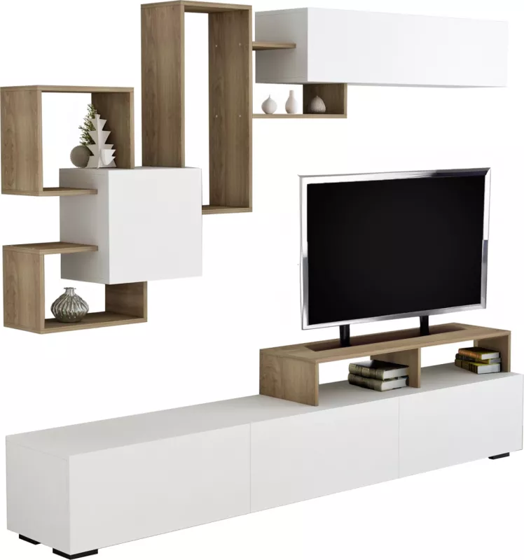Set mobiljesh për TV DONOVAN FH8944.11 melaminë natyrale-bardhë 210x35,8x46,8Hcm