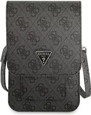 çantë smartphone/portofol Guess GUWBP4TMGR 4G Triangle, lëkurë artificiale, 17.5×11.5 cm, me rrip të heqshëm, e zezë