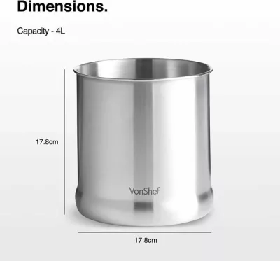 Mbajtës veglash kuzhine VonShef 1507143, çelik inox, deri 20 vegla, 17.5 x 17.5 cm, argjendtë