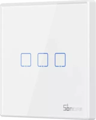 Ndërprerës smart muri SONOFF T2EU3C-RF, 433MHz RF, 3-tastësh, standard EU, i bardhë