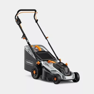 kositëse bari elektrike VONHAUS 3500359 1800W, gjerësi prerjeje 43 cm, thes 52 L, kabllo 12 m, mulching, gri/zezë me portokalli