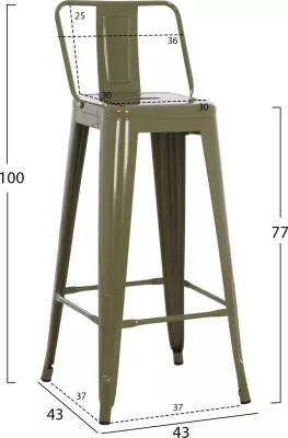 Karrige për bar me mbështetëse, MELITA-PRO, metal, ngjyrë ulliri e errët, 42x42x100H cm