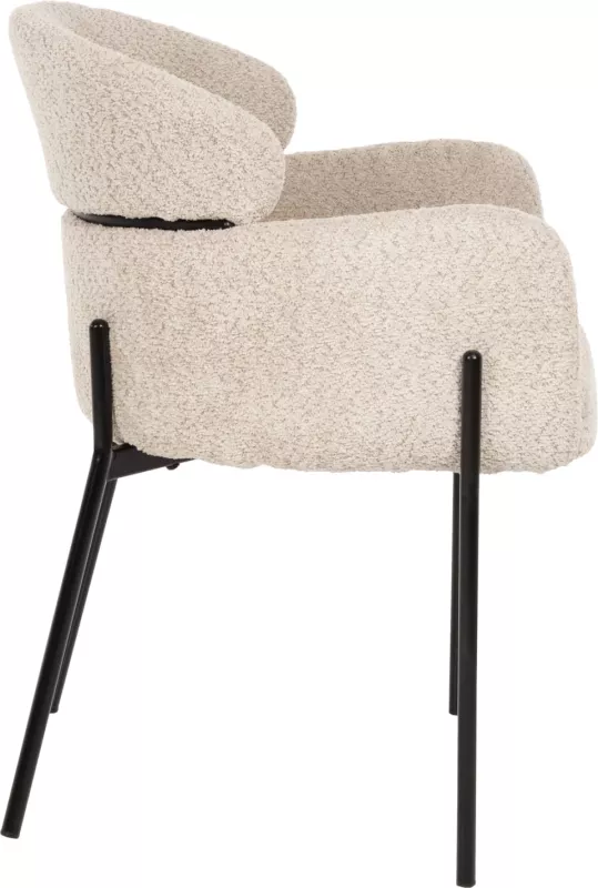 Karrige me krahë WOLF FH8583.02, pëlhurë boucle ecru, këmbë metali të zeza, 58x58x80H cm., set prej 2 copë