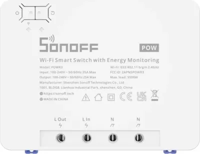 Switch smart Wi-Fi SONOFF POWR3, matje konsumimi energjie, 25A/5500W, 2.4GHz, i bardhë/gri