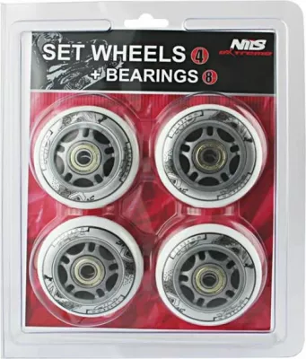 Set rrota PU dhe kushineta ABEC-7 Nils Extreme, të bardha (4+8 copë)