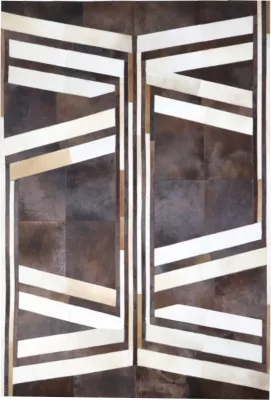 Qilim për dhomë dite, lëkurë dhe lesh, ngjyrë e zezë, kafe dhe bezhë, 160x240cm