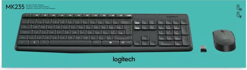 Komplet tastierë dhe maus Logitech MK235, Full-size (100%), Wireless, USB, QWERTZ, Gri, Maus përfshirë