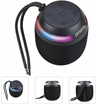Altoparlant Bluetooth portativ Aiwa BST-100 5W, BT 5.0, IP66, RGB, bateri deri 8 orë, me mikrofon, i zi