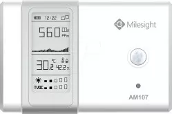 Sensor ambienti Milesight AM107, LoRaWAN, temperaturë, lagështi, CO2, PIR, TVOC, ekran E-Ink