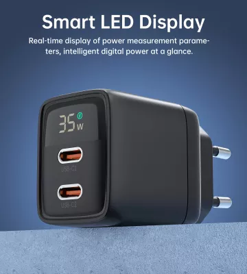 Karikues muri Choetech PD6051, 35W, 2x USB-C, me ekran, zi