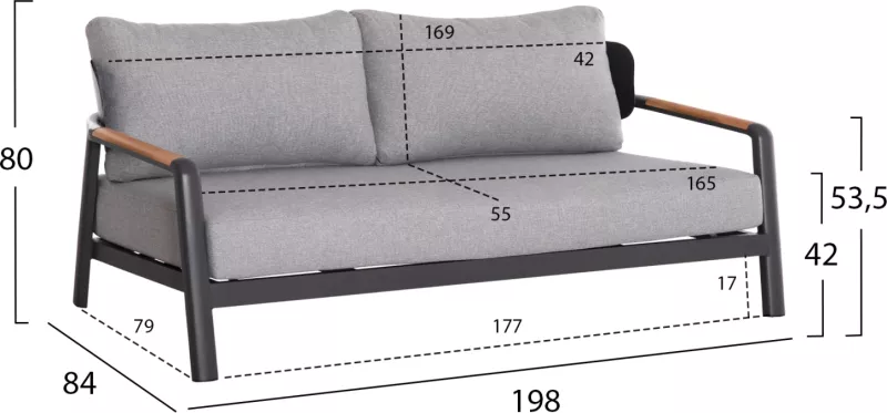 Set salloni për jashtë 4 pjesë ELARA FH6195.01 alumini ngjyrë gri e errët-gri olefin-dru teak