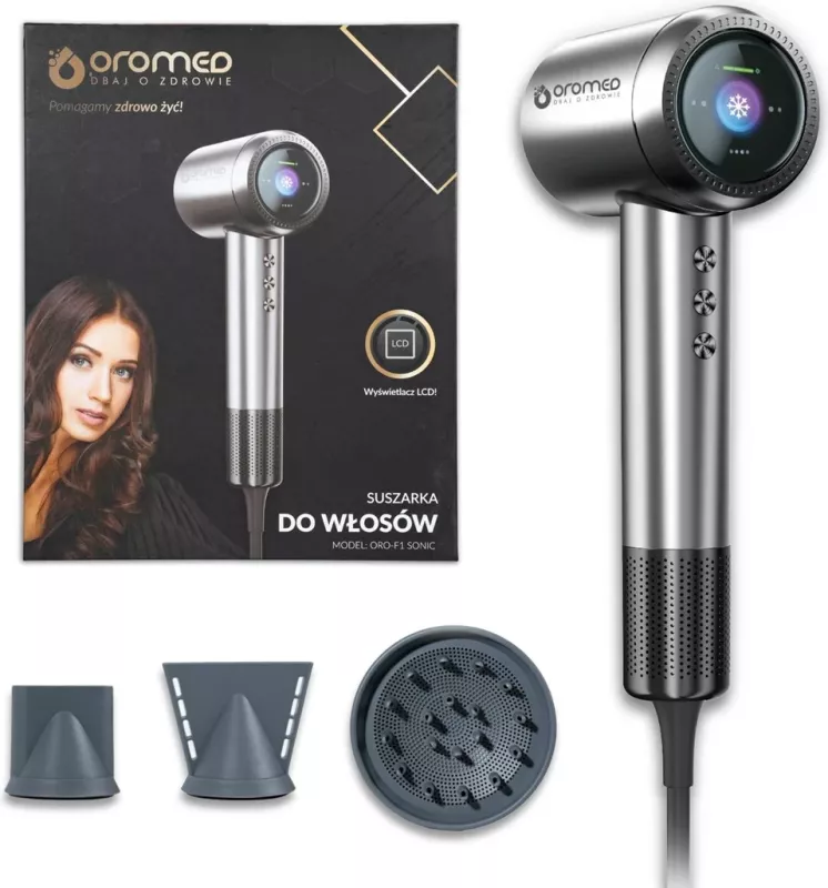 Tharëse flokësh Oromed ORO-F1 SONIC, 1600 W, LCD, Argjendtë