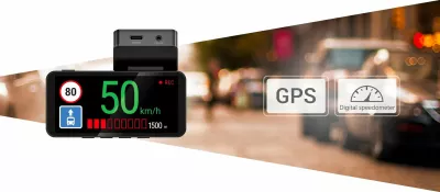 Kamerë regjistruese për veturë Navitel R87 GPS 2.7K, 150°, 3.7\", Wi‑Fi, microSD deri 256GB, e zezë/argjendtë