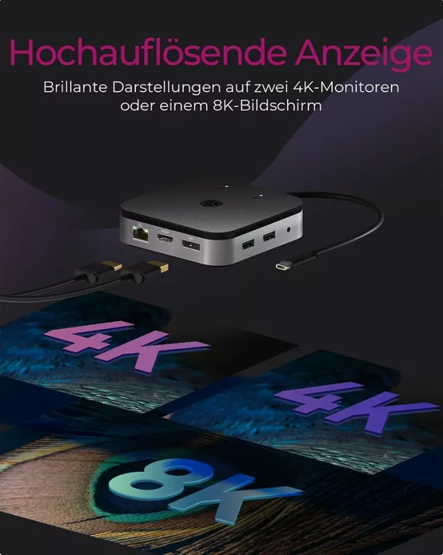 Docking station ICY BOX IB-DK8801-TB, USB4, 7 porte, 60W, anthracite