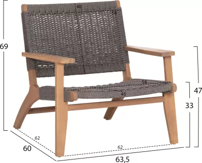 Karrige lounge Monter, dru akacie natyral, litar gri, 78x62x67cm