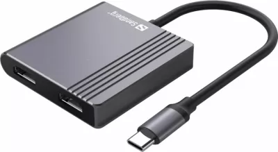 Stacion dokimi USB-C SANDBERG 136-44, 2x HDMI, USB-A, USB-C PD 100W, 4K/30Hz, alumin i zi/gry