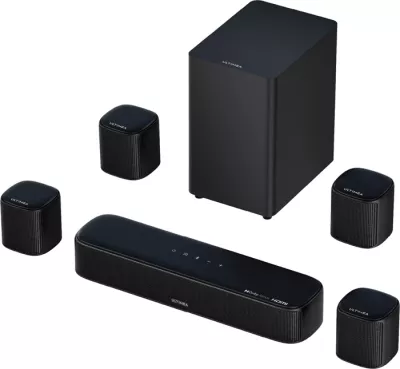 Soundbar Ultimea Aura A60 7.1 Dolby Atmos 350W Bluetooth 5.3, e zezë, set me subwoofer + 4 altoparlantë