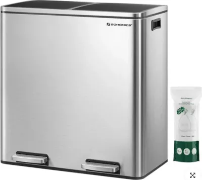 Kosh mbeturinash për ndarje SONGMICS LTB60NL, 2x30L (60L), me pedal, inox i argjendtë