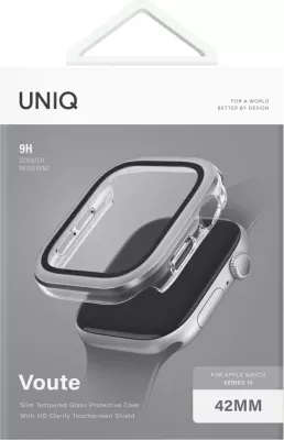 Mbështjellës UNIQ Voute për Apple Watch Series 10, 42mm, xham i temperuar, argjendtë