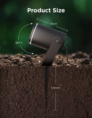 Reflektorë LED të jashtëm Govee Outdoor Spotlights 2, RGBWIC 16M ngjyra, IP67, Matter/Alexa/Google, 2 copë, të zeza