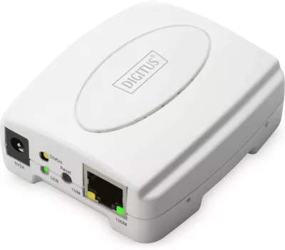 Server printimi Digitus DN-13003-2, 1x USB 2.0, 1x RJ45 Fast Ethernet 10/100 Mbps, i bardhë