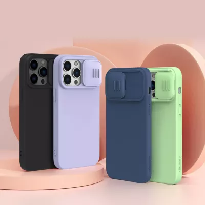 Mbështjellës Nillkin CamShield Silky Silicone për iPhone 14 Pro, me mbrojtëse kamere, Blu