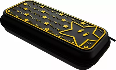 Kasë udhëtimi PDP Switch Travel Case Plus Super Star Glow in the Dark, kompatibile me Nintendo Switch/Lite/OLED, e zezë me të verdhë