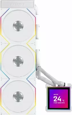 Ftohës me ujë AIO Lian Li HydroShift II LCD-S 360TL (GHS2LCDS36TW) 360mm, ARGB, LCD 2.8", e bardhë, set me 3 ventilatorë
