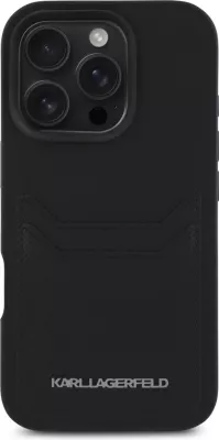 Mbështjellës Karl Lagerfeld HC Grained PU Cardslot Metal Elong për iPhone 16 Pro Max, e zezë