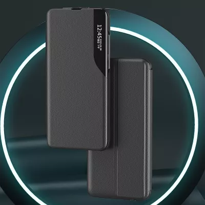 Mbështjellës Hurtel Eco Leather View Case për Samsung Galaxy A54 5G, me kapak dhe qëndrim, e zezë