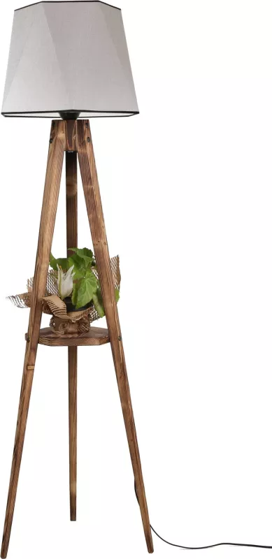 Llambë dyshemeje Opviq, tripod me rafte, abazhuri gri, 165cm