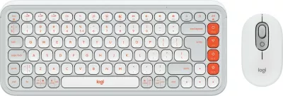 Tastierë Logitech POP ICON COMBO, Wireless, Bluetooth, Scissor key switch, QWERTY, Portokalli, Bardhë