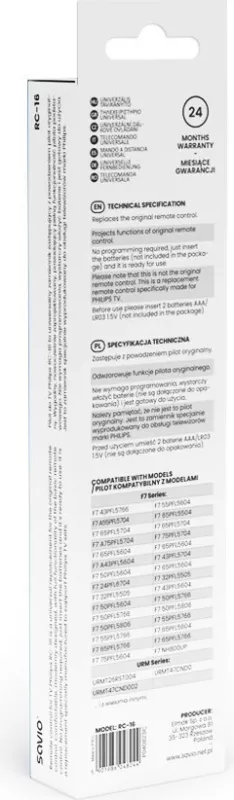 Telekomandë universale SAVIO RC-16 për Philips TV, SMART TV, e zezë