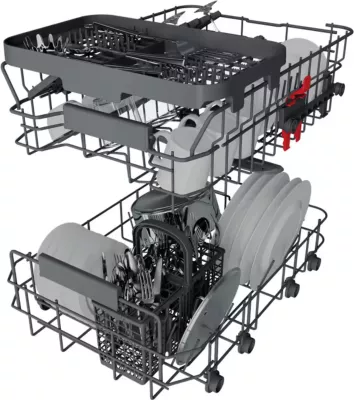 Enëlarëse e integruar plotësisht Whirlpool WSIC 3M27, 45 cm, 10 servise, klasa E, 6th Sense, FlexiSpace, argjendtë