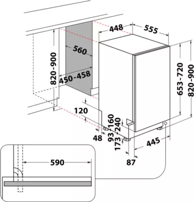 Enëlarëse e integruar plotësisht Whirlpool WSIC 3M27, 45 cm, 10 servise, klasa E, 6th Sense, FlexiSpace, argjendtë