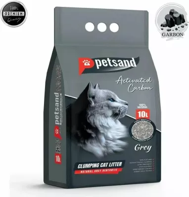 Rërë higjienike për mace Tramp Petsand Bentonite me karbon aktiv, 10 L, gri