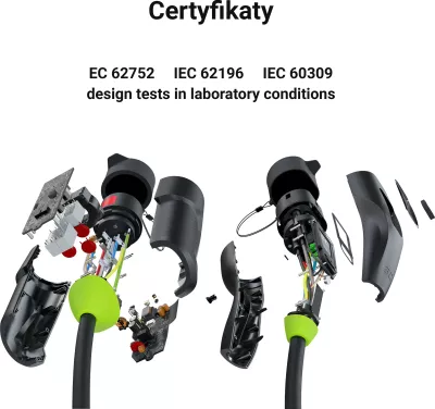 Stacion karikimi EV Green Cell Habu, 7 m, 2-në-1, 11 kW, i zi