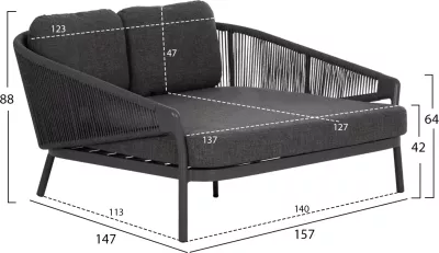 Daybed dopio XANTION, alumin i zi, litar, material OLEFIN, 157x147x88cm