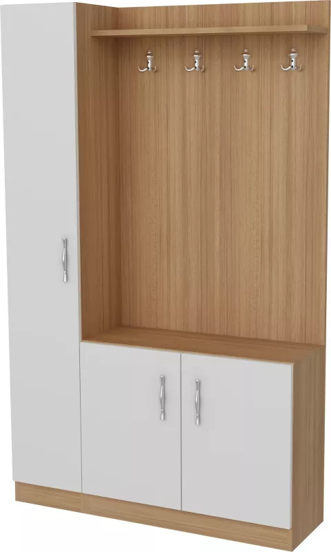 Stendë për korridor, ngjyrë natyrale-teak, e bardhë