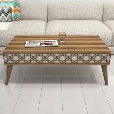 Tavolinë kafeje melamine FH9499.03 ngjyrë arre me anë kremi 105x60x36.6H cm