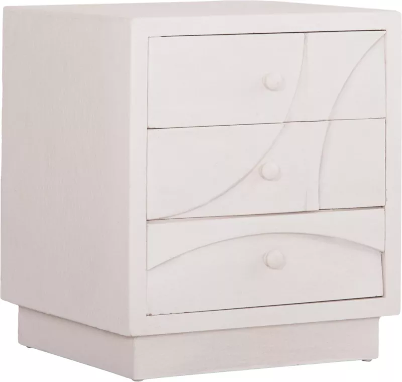 Komodinë Santorini FH18047 MDF ngjyrë off-white, 3 sirtarë, 48x38x55.5 cm
