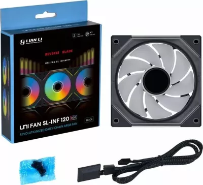 Ventilator PC Lian Li UNI FAN SL-INF 120 RGB Reverse Blade UF-RSLIN120-1B, 120mm ARGB PWM, 1 copë, i zi/gri