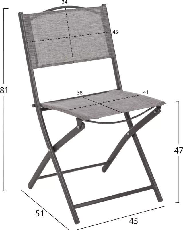 Karrige e palosshme për jashtë, MAG FH5971.01, metal gri-tekstilen gri, 45x51x81H cm., set prej 4 copë