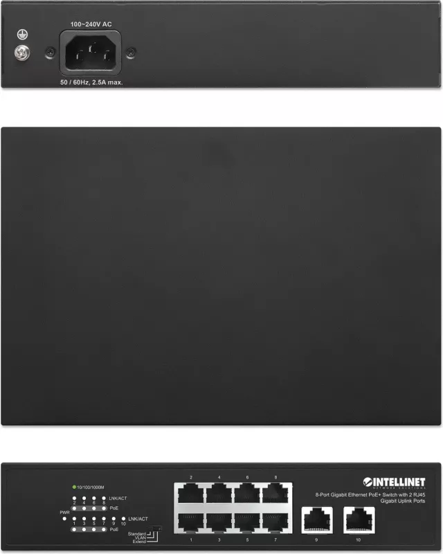 Switch Gigabit Intellinet 561402, 8x RJ45 PoE+, 2x RJ45 Uplink