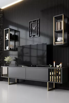 Set mobiljesh për dhomë dite, Skye Decor, linjë ari, anthracite, ari