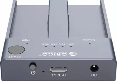 Stacion dokimi/klonimi M.2 NVMe Orico M2P2-C3-C-EU-GY-BP, 2 slote, USB-C 3.2 Gen 2 10Gbps, 2242/2260/2280/22110, gri, set me adapter 5V/4A dhe kabllo USB-A/USB-C